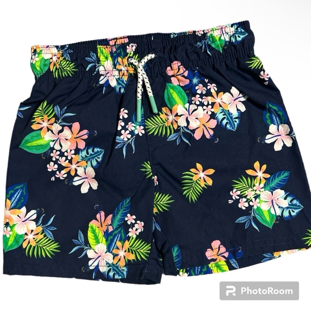 Cat & Jack Boys Floral Swim Trunks Navy Blue Tropical Hawaiian Board Shorts 3T
